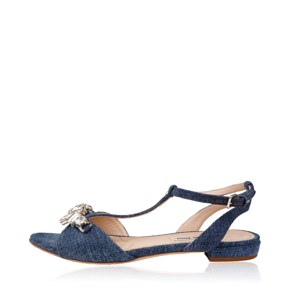 MIU MIU CRYSTAL EMBELLISHED DENIM SANDALS